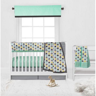 Bacati - Elephants Mint/Yellow/Gray 6 pc Crib Bedding Set with Long Rail Guard Cover