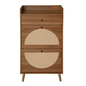 TiramisuBest 47.2" Rattan Shoe Storage Organizer: 2 Flip Drawers, 1 Storage Drawer & Bench, Ideal for Entryway and Hallway, Light Brown - 1 of 4