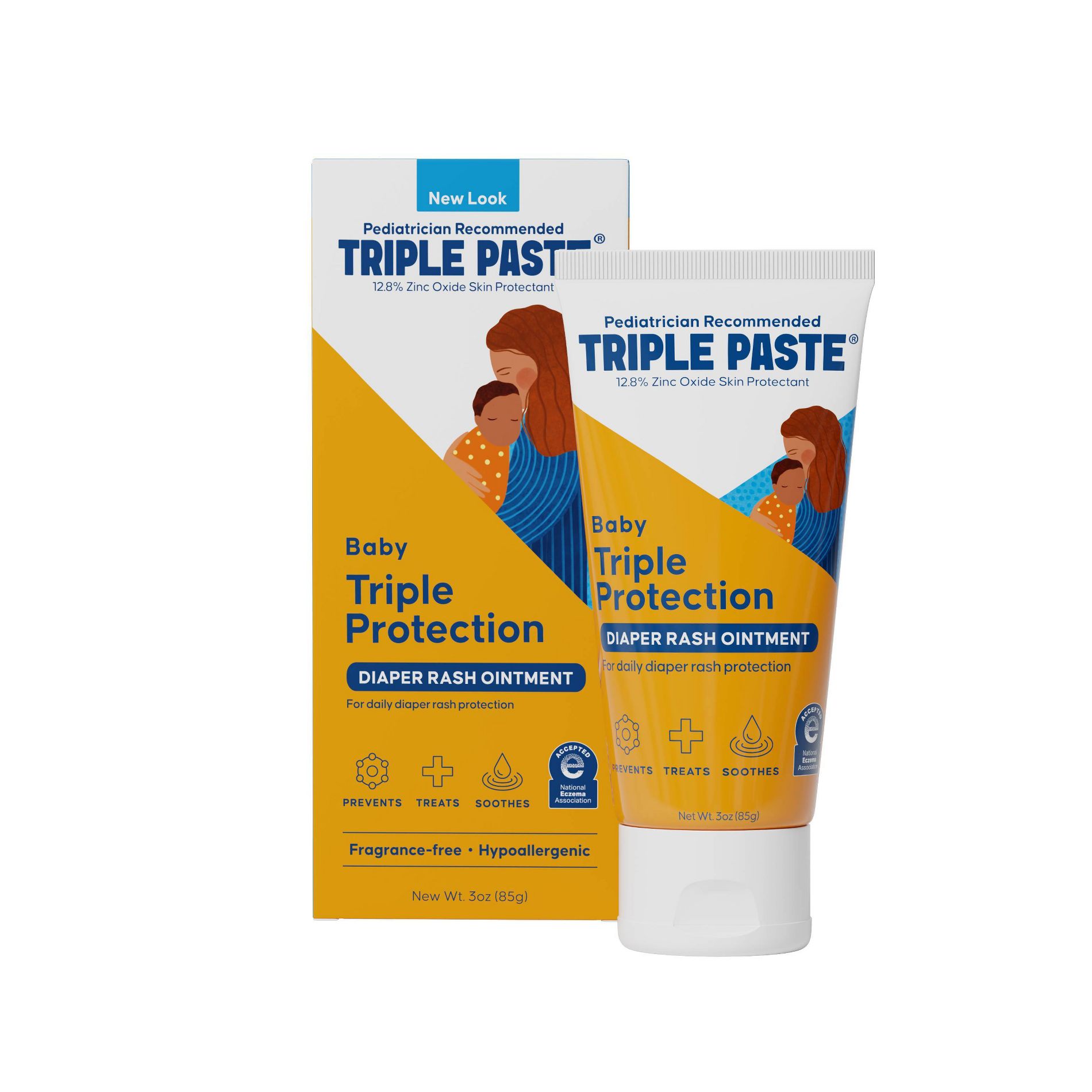 Triple Paste Diaper Rash Cream, Hypoallergenic Medicated Ointment for Babies, Overnight and Daily Protection - 3oz