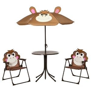 Outsunny Kids Picnic Table and Chair Set, Outdoor Folding Garden Furniture, for Patio Backyard, with Monkey Pattern, Removable & Height Adjustable Sun Umbrella, Aged 3-6 Years Old - 1 of 4