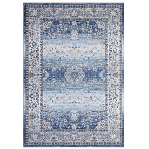 Washable Floral Living Room Bedroom Rugs, Distressed Print Vintage Floor Carpet for Dining Room, Non Slip Soft Indoor Floor Rugs - 1 of 4