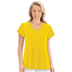 Collections Etc Floral Lace V-Neck Short Flutter Sleeve Top - 1 of 4
