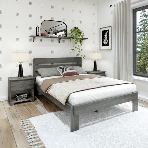 Plank+Beam Farmhouse Queen Bed with Plank Headboard, Solid Wood Platform Bed - 1 of 4