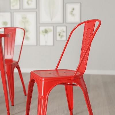 Red Powder Coated Steel Tolix Dining Chair