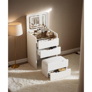 Sapphtopaz 3 In 1 Makeup Vanity Desk with Plip Top Mirror, Small Makeup Table with Drawers & Cushioned Seat Dresser For Bedroom - 1 of 4
