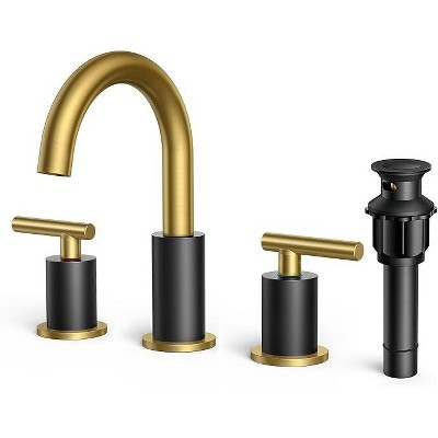 Mixxidea Bathroom Faucet 3 Hole, 8" Black&Gold
