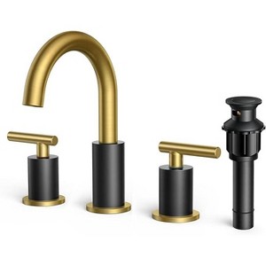 Mixxidea Bathroom Faucet 3 Hole, 8" Black&Gold - 1 of 3