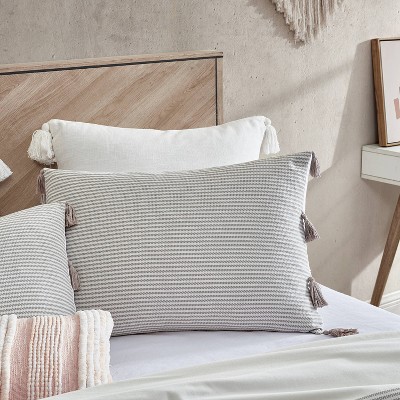 King Light Gray Cotton Panama Stripe Comforter Set