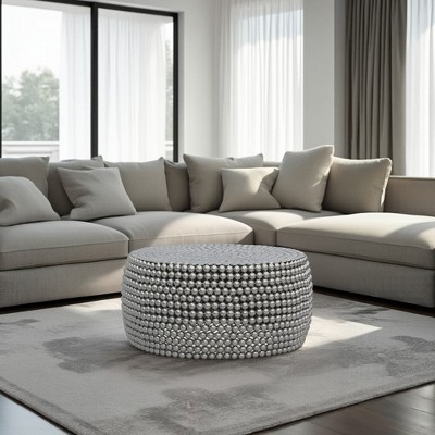Royal Hampton 32" Coffee Table | Silver Metallic Beads Studded Pattern | Nickel Coated Iron Frame