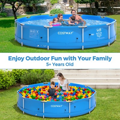 Costway 12ft Round Blue PVC and Iron Frame Above Ground Swimming Pool