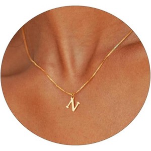 Gold Initial Necklace for Women, 14K Gold Plated Dainty Letter Pendant on Box Chain - 1 of 4