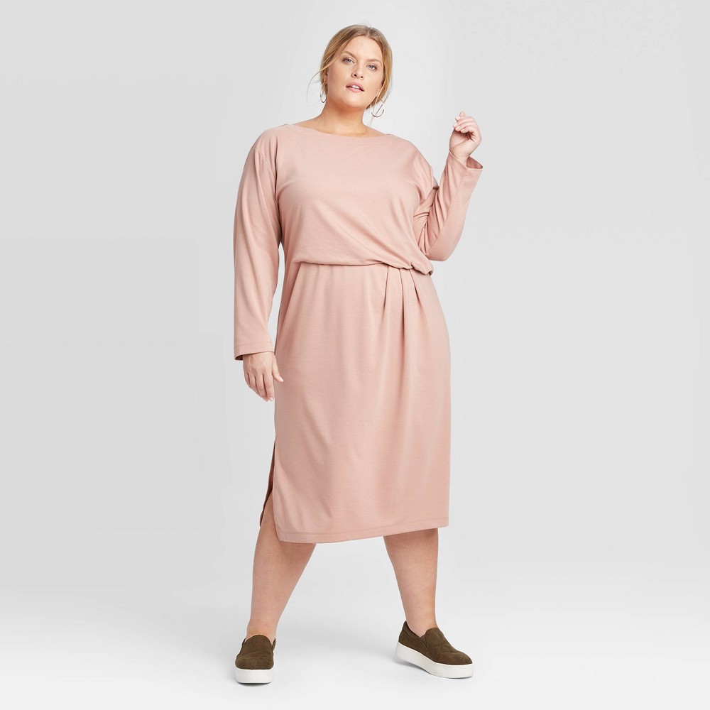 Women's Plus Size Long Sleeve Tucked Jersey Dress - Prologue Blush 1X, Pink was $29.99 now $20.99 (30.0% off)