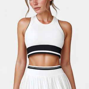 Anna-Kaci Active Women's High Neck Crop Top with Contrast Stripe Hem and Fitted Athletic Design - 1 of 4