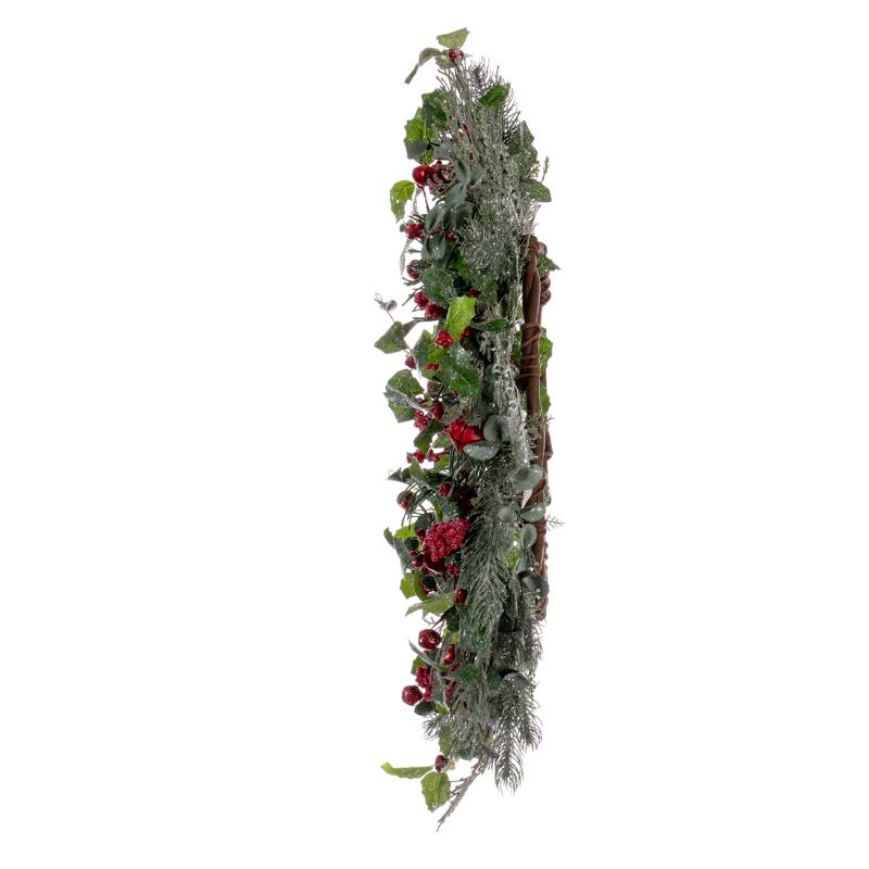 Vickerman 24" Green Artificial Holly Pine and Red Jingle Bell Wreath., 4 of 6