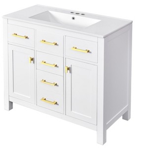 Dexmalle 36''Modern Freestanding Single Bathroom Cabinet with 4 Drawers & 2 Cabinets - 1 of 4