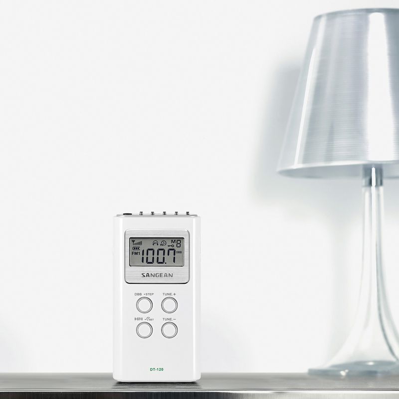Sangean® Portable Pocket AM/FM Digital Clock Radio (White), 5 of 6