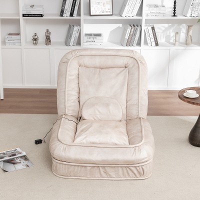 Upholstered Human Dog Sofa Chair with Massage Pillow & Adjustable Backrest, Velvet Lounger Chair for Adult & Pets-Baofuwish