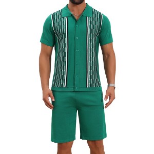 INSPIRE CHIC Men's 2 Pieces Sets Polo Shirt & Shorts Printed Knit Outfits - 1 of 4