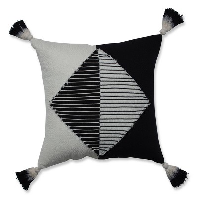Linear Diamond Square Throw Pillow Black/White - Pillow Perfect: Modern Indoor Abstract Decor, Weather-Resistant