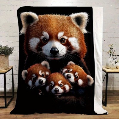 Red Panda Print Flannel Fleece Blanket, Four Seasons Nap Blanket with Vivid Animal Design for Car and Home Use, Christmas Gift.