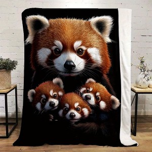 Red Panda Print Flannel Fleece Blanket, Four Seasons Nap Blanket with Vivid Animal Design for Car and Home Use, Christmas Gift. - 1 of 4