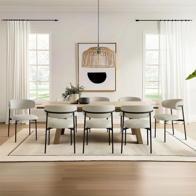 Set of 8 Modern Upholstered Dining Chairs, Armless Linen Chairs with Metal Legs, Comfortable Padded Seat for Kitchen & Dining Room- Maison Boucle