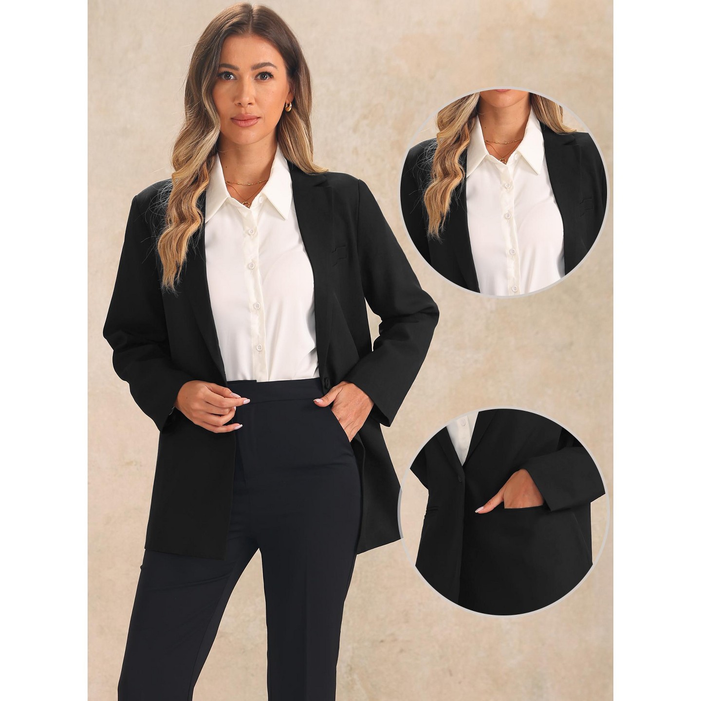 Женский пиджак Allegra K Long Sleeve Breast Pocket Blazer Black, цвет: Чёрный — фото 2