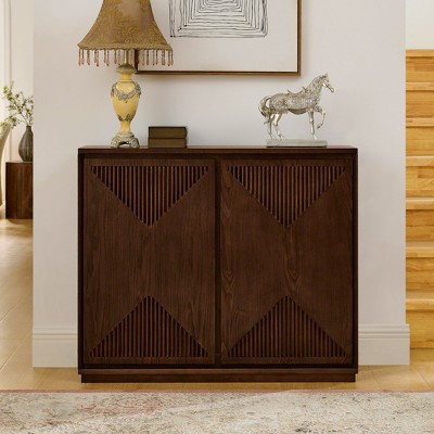 SKRAN V-shape Storage Cabinet, Wood Coffee Bar, Narrow Buffet Cabinet with Doors and Shelves, for Living Room, Entryway and Kitchen