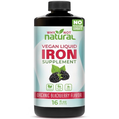 Why Not Natural Liquid Iron Supplement for Adults & Kids – Vegan, Non-GMO, Sugar-Free Formula for Anemia, with Organic Blackberry Flavor, 16 fl oz