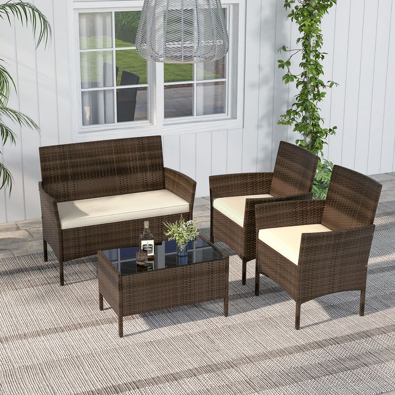 Costway 4 PCS Patio Furniture Set with Washable Cushions and Tempered Glass Coffee Table Beige/Black/Navy/Grey/Turquoise, 4 of 10