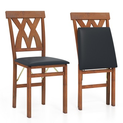 Tangkula Folding Wooden Dining Chair Set of 2 Faux Leather Upholstered Kitchen Armless Chairs w/ Padded Seat