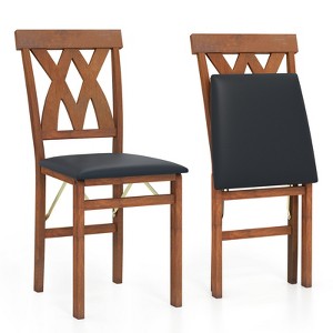 Tangkula Folding Wooden Dining Chair Set of 2 Faux Leather Upholstered Kitchen Armless Chairs w/ Padded Seat - 1 of 4