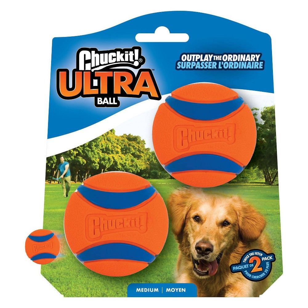 Chuckit! Ultra Ball Durable Rubber Fetch Dog Toy  Medium 2.5  for Medium Dogs  Pack of 2  Orange