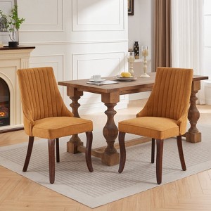 Kitchen Dinner Chair Comfy Fabric Upholstered Accent Chair for Dining Room with Curved Solid Wood Legs,Set of 2 - 1 of 4