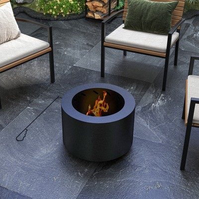 Black Steel Smokeless Wood Burning Fire Pit with Poker, 19"