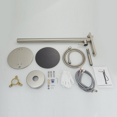 Brushed Nickel Freestanding Roman Tub Faucet with Hand Shower and Tray