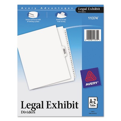 Avery-Style Legal Exhibit Side Tab Divider Title: A-Z Letter White 11374