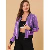 INSPIRE CHIC Women's Holographic Fashion Stand Collar Metallic Lightweight Zip Bomber Jacket - 3 of 4