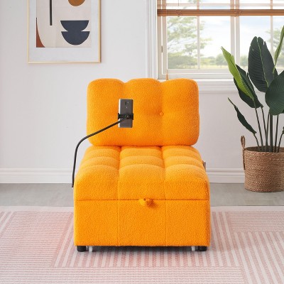 NicBex Convertible Sleeper Chair,Modern Velvet Pull-out Sofa Bed with Solid Wood Frame,Soft Couches for Living Room,Beige/Orange/Gray/Pink