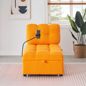 NicBex Convertible Sleeper Chair,Modern Velvet Pull-out Sofa Bed with Solid Wood Frame,Soft Couches for Living Room,Beige/Orange/Gray/Pink - 1 of 4