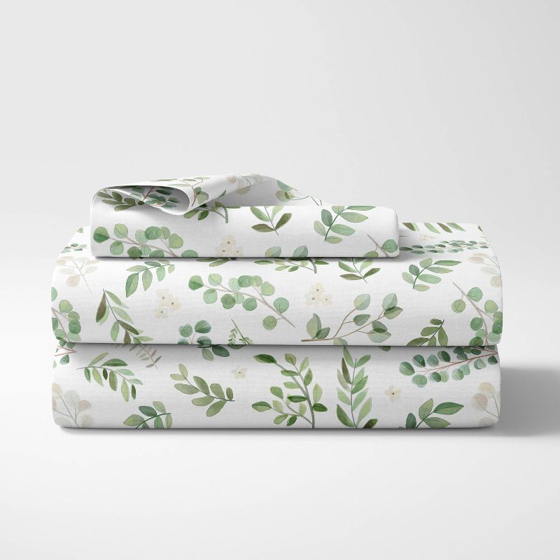 3pc Botanical Leaf Twin Kids&#39; Sheet Set Green and White - Sweet Jojo Designs, 4 of 5