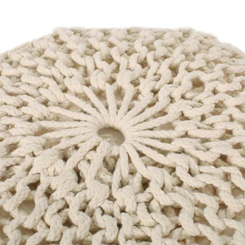 Hortense Modern Knitted Cotton Round Pouf - Christopher Knight Home, 6 of 10