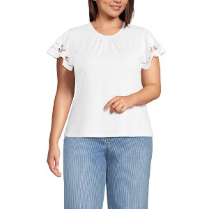 Lands' End Women's Lightweight Jersey Crew Neck Ruffle Sleeve Flowy Top - 1 of 4