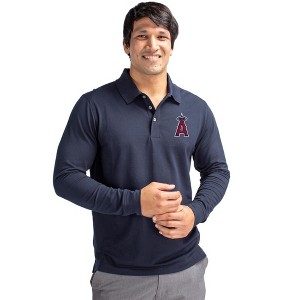 Los Angeles Angels Cutter & Buck Advantage Eco Tri-Blend Pique Mens Big and Tall Long Sleeve Polo - Liberty Navy - 4X Large Tall - 1 of 1