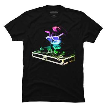 Men's Design By Humans HOUSE CAT (Rainbow DJ Kitty) By robotface T-Shirt
