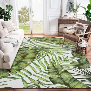 5x7 Area Rug Palm Tree Leaf Washable Area Rug, Non Slip Low Profile, Green - 1 of 4