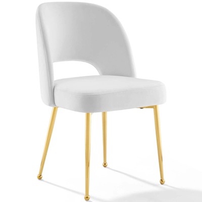 White Velvet Upholstered Side Chair with Gold Legs, Set of 2