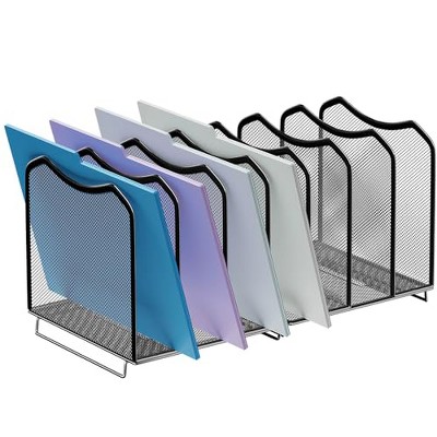 Simple Trending Mesh Desktop File Sorter Organizer, 7 Section Bookshelf For Desk Home Office, Black