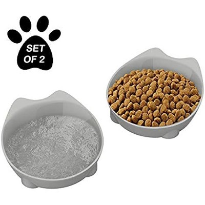 PETMAKER Cat Dishes ¨C Set of 2 Cat-Shaped Shallow Melamine Resin Saucers for Food & Water with Nonslip Bottoms for Whisker Relief ¨C 8 fl. oz