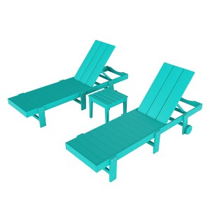 WestinTrends Ashore 2pcs Modern Poly Reclining Chaise Lounge With Wheels plus 1pc side table - 1 of 4